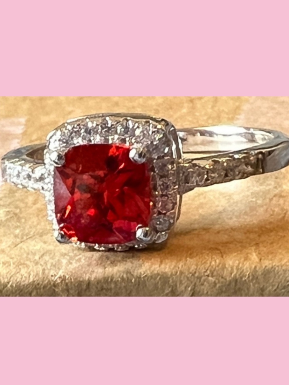 Lab Ruby & Moissanite Sterling Silver Ring NWOT